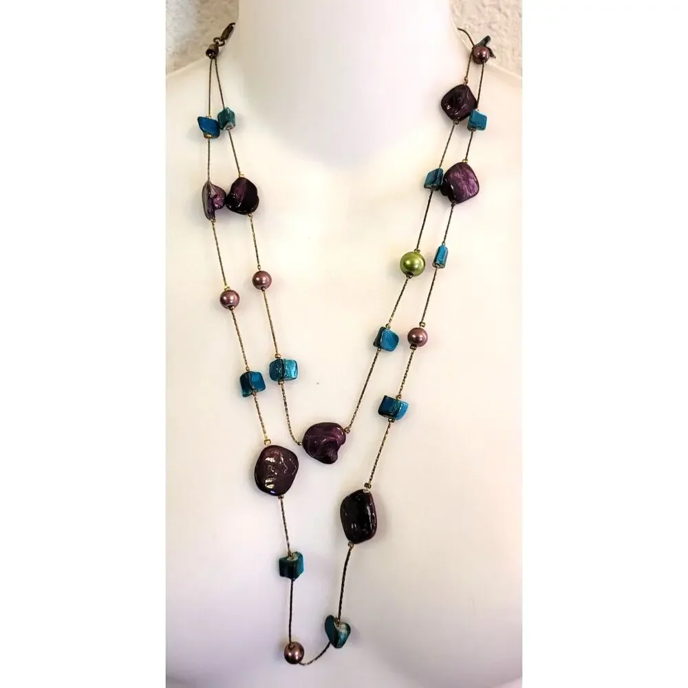 Lot of 3 Vintage Colorful Necklaces Station Long Pendant Y2K 90s 2000s Boho
